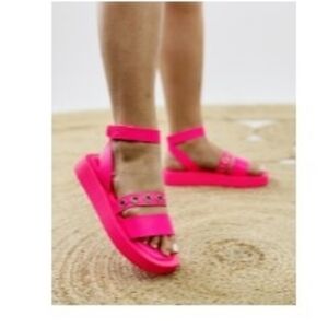 Like New Neon Pink Sandals with Studded Straps